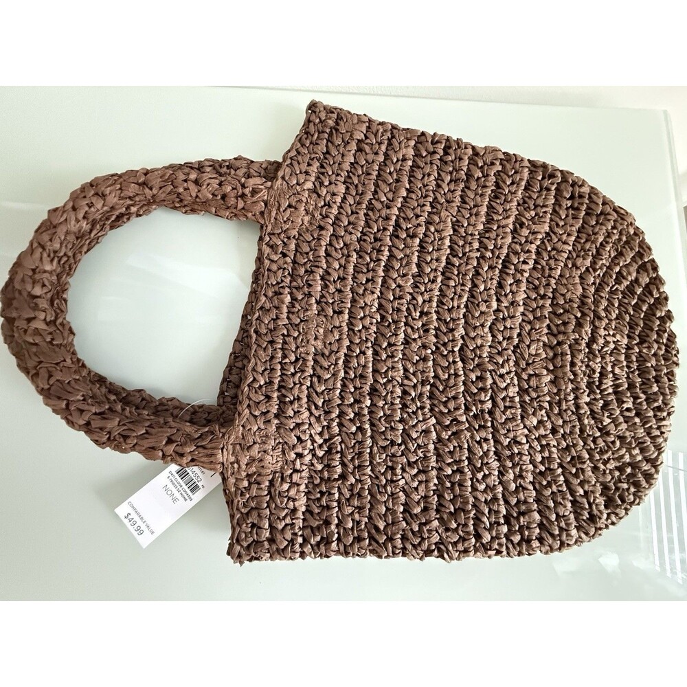 ✿ LOFT Brown Woven Raffia Tote Bag Summer Beach Market Handbag NWT